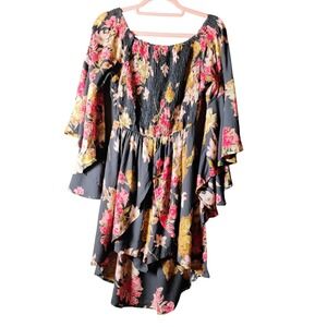 Anthropologie Angie Floral Print Romper Womens M NWOT Black Pink Boho Rayon